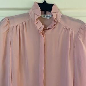 St. John blouse, size 8, dusty pink color, long sleeve, ruffle collar, elegant
